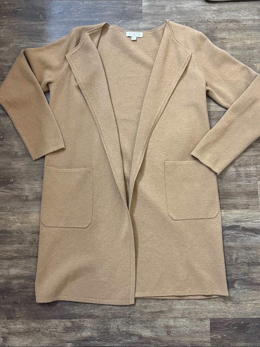 J. Crew Camel Long Open-Front Knit Cardigan